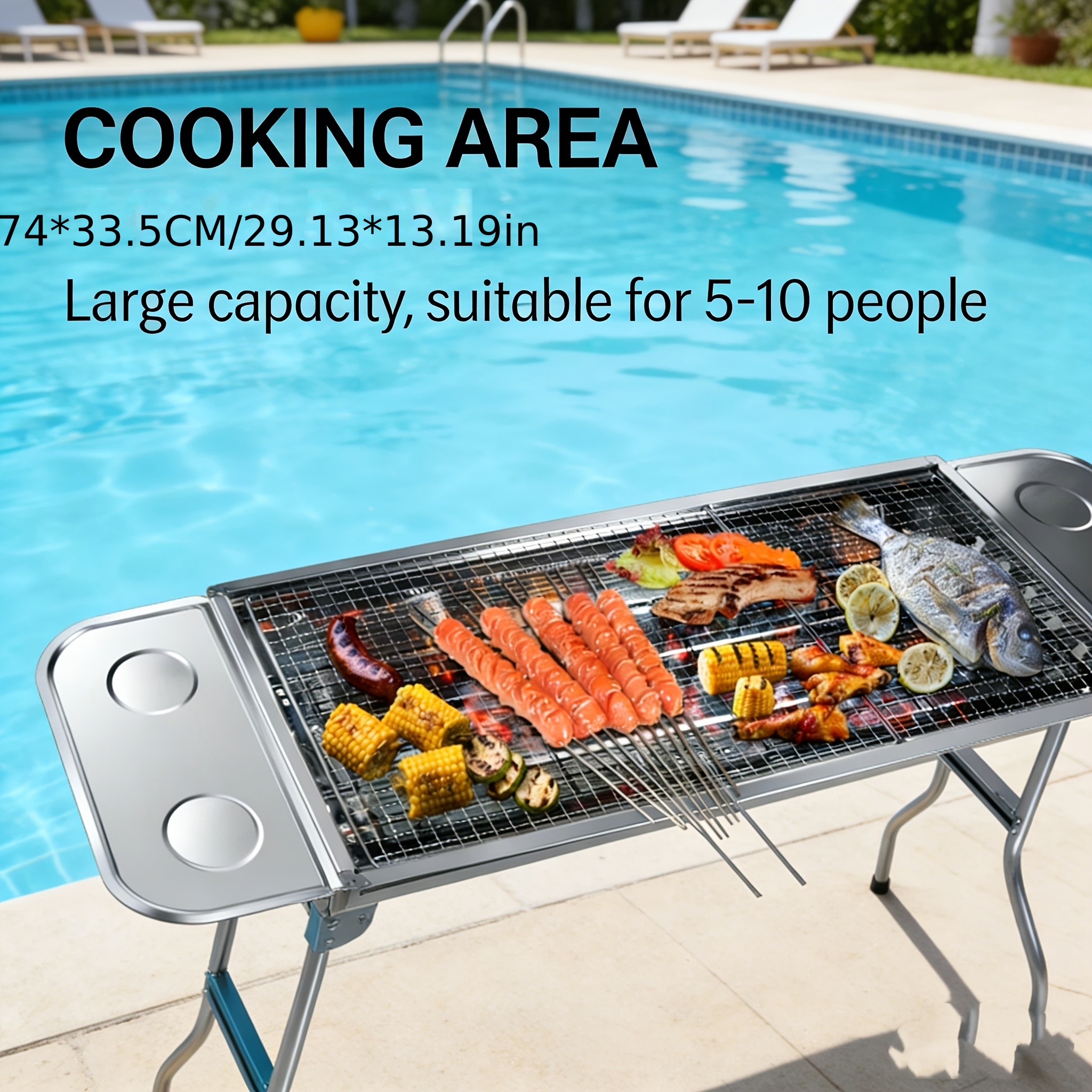 Stainless Steel Grill With 2 , Large Size 74*33.5cm, Enough For 5 People
