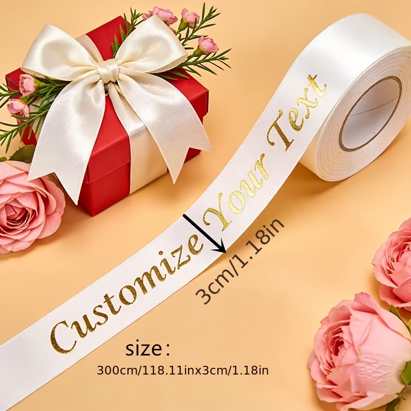 TEMU 1pc Of Golden-colored Custom Text Gift Wrapping With , Size 300cm X 3cm