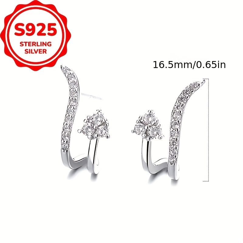 Women's S925 Sterling Silver Minimalist Geometric Arc Stud Earrings