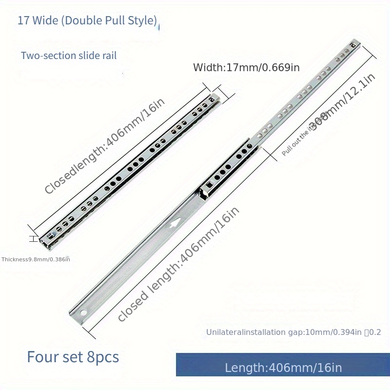item picture 8pcs 4 set two section double   slide rails 17mm narrow thickened drawer slides desk slides gift jewelry box slides keyboard slides office mini slides cabinet wardrobe drawer slides storage cabinet slides furniture cabinet window