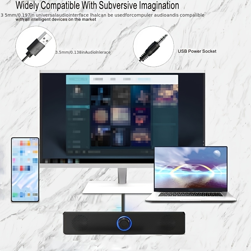 Altavoz de barra larga, sistema de audio con cable y perilla USB para computadora con g...