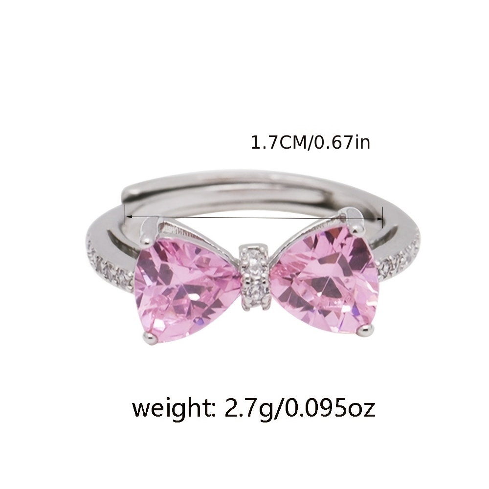 925 Sterling Silver Pink Bow Shaped Ring, Daily Wear