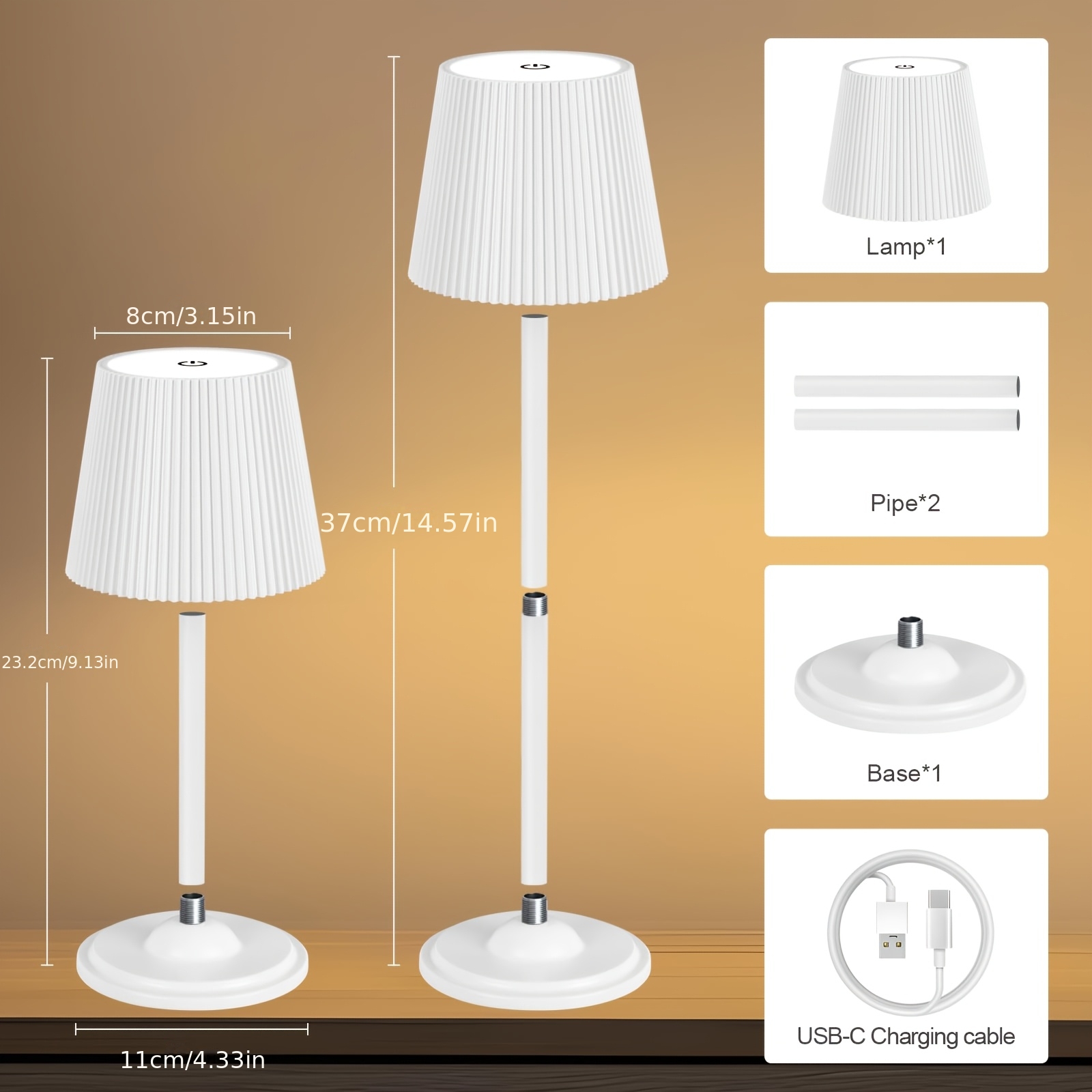 Two-Pack Portable LED Rechargeable Desk Lamps with Touch Control
