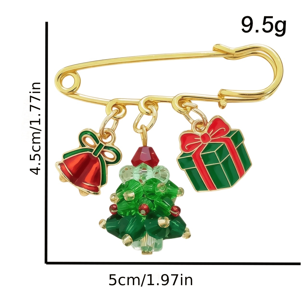 TEMU Broche de árbol de Navidad de cuentas para hacer tú mismo con campana, un alfiler de seguridad resistente, accesorio festivo para abrigos y