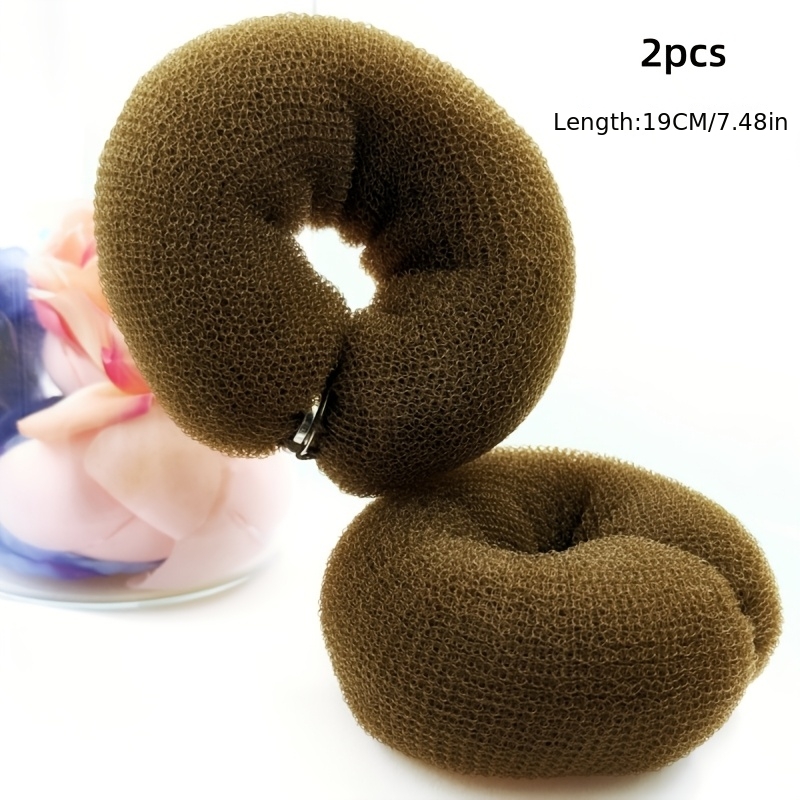 Image of 2pcs Exquisite Retro Mesh Bun Maker - Hollow Hair Donut, Styling Tool With Snap Button, Fashionable Hairstyle Accessory For Ponytails And Buns