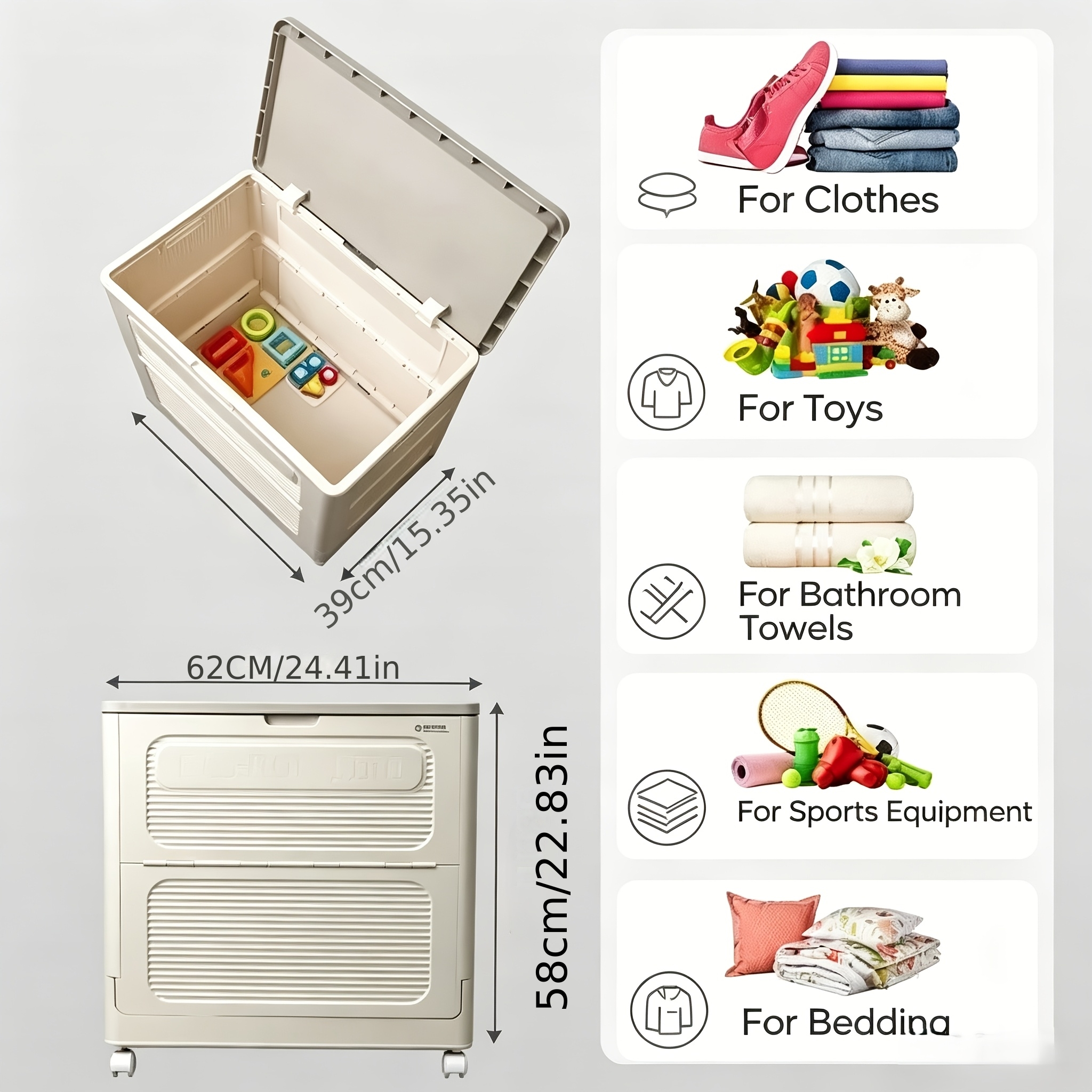 Storage Bin, Foldable Storage Box, Household Storage Container; 103l Large Capacity, Featuring Swivel Wheels For ; Suitable For Storing Household Clothing And Documents.