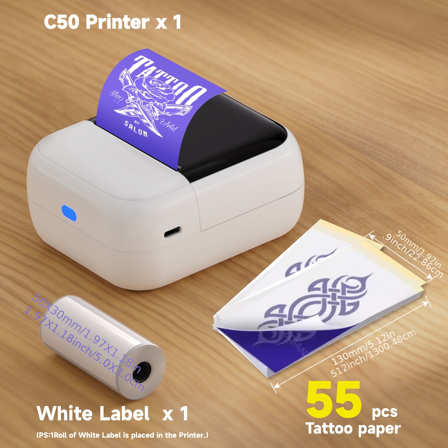 TEMU Portable C50 Inkless Wireless Tattoo Stencil Printer Suitable For Diy Tattoo Transfer, Rechargeable Mini Thermal Printer Compatible For