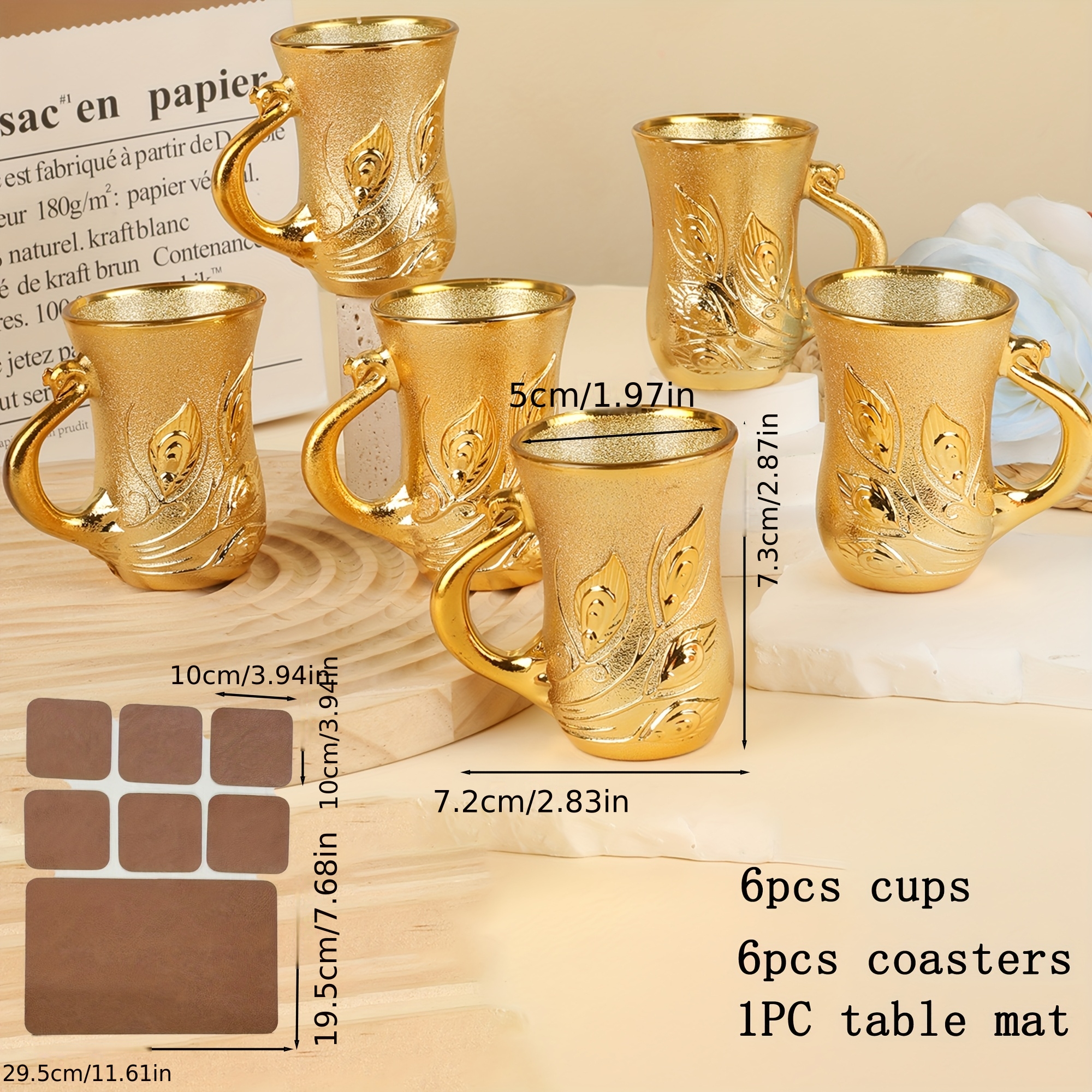 E-shop 13-teiliges Set vergoldete geprägte Glasbecher im europäischen Stil, Kaffeetasse, Teetasse. Dekorative Teetasse für das Wohnzimmer, Kaffeetasse,