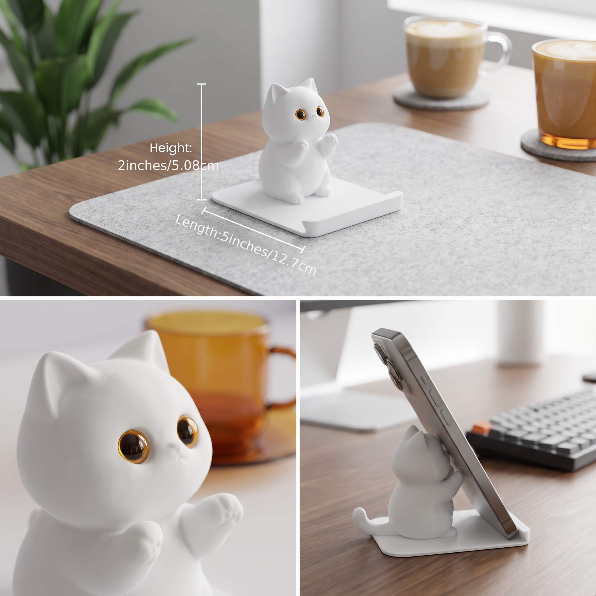 TEMU Cute Cartoon Cat Phone Stand, Funny Kitten Desktop Cell Phone Holder, Creative Animal Phone Mount For Desk, Portable Smartphone Support For Home
