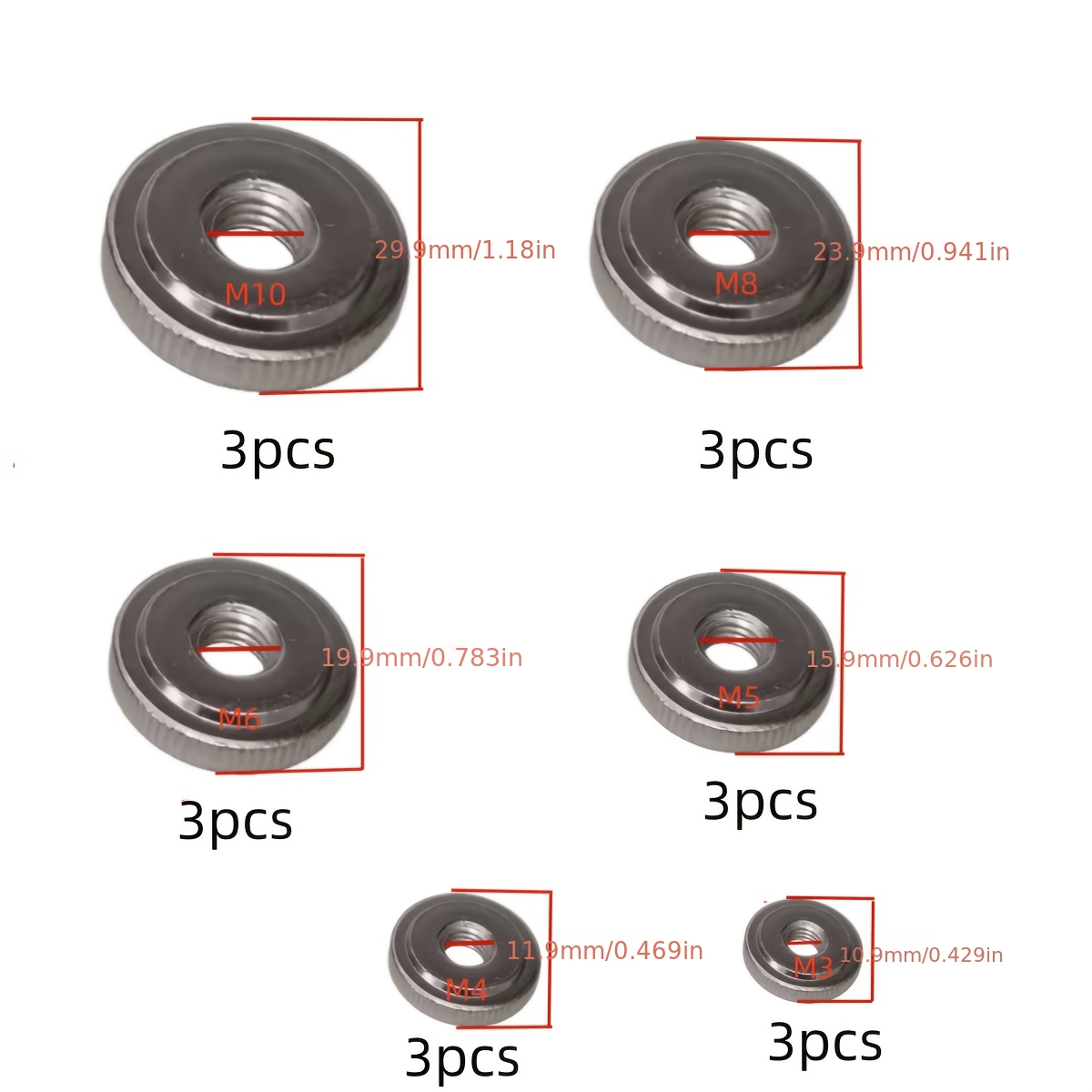 18pcs Multi Size - Mixed - Universal - - Galvanized Rolled Adjustment Nut - Single Layer Hand (m3/m4/m5/m6/m8/m10)
