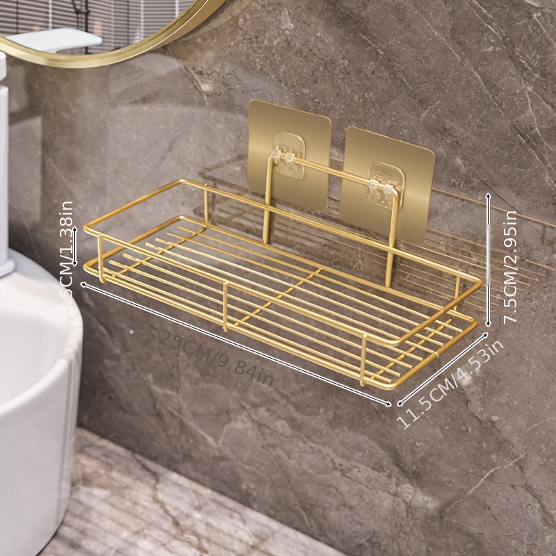TEMU 1pc Luxurious Style Iron Golden Rectangular Bathroom Wall-mounted Shelf, Light Luxury No-drill, Sink Storage Rack For Toiletries, Bathroom Wall
