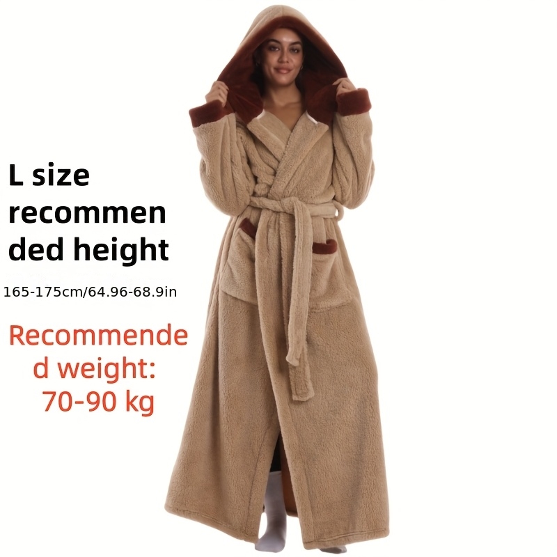 1 stuks Extra Lange Badjas - Dikke Winter Badjas met Capuchon, Pluche Fleece-achtige Textuur, Elegante Badjas voor Thuis & Reizen voor Vrouwen/Mannen