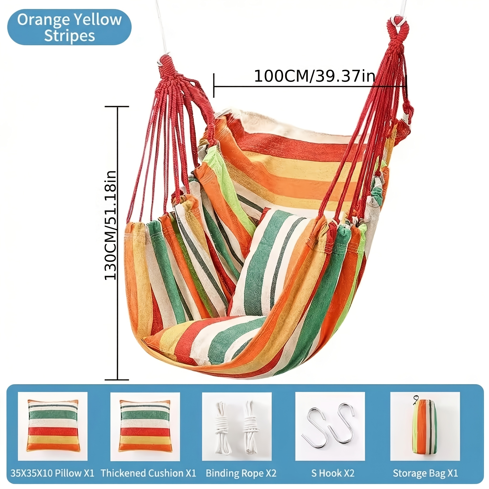TEMU Minimalist Portable Folding Hammock Chair 200kg Load Anti-tip Design W/2 Thick Cushions+carry Bag+rope Easy Clean For Outdoor Garden Patio Yard