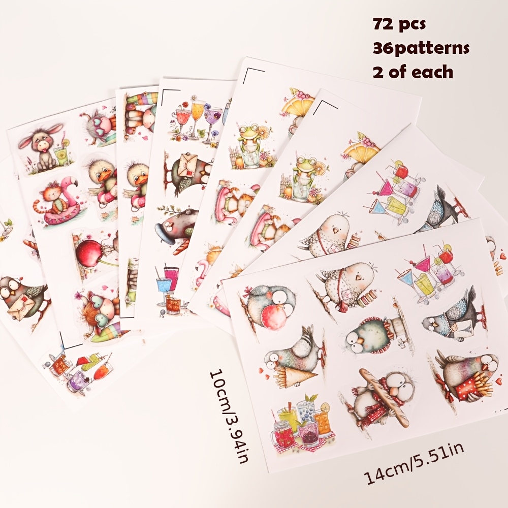 TEMU 72pcs Stickers Pack With Quirky Animals, Birds, Farm Animal Patterns In Friendship Patterns Self-adhesive Sticker Pack, Aesthetic Decal, For