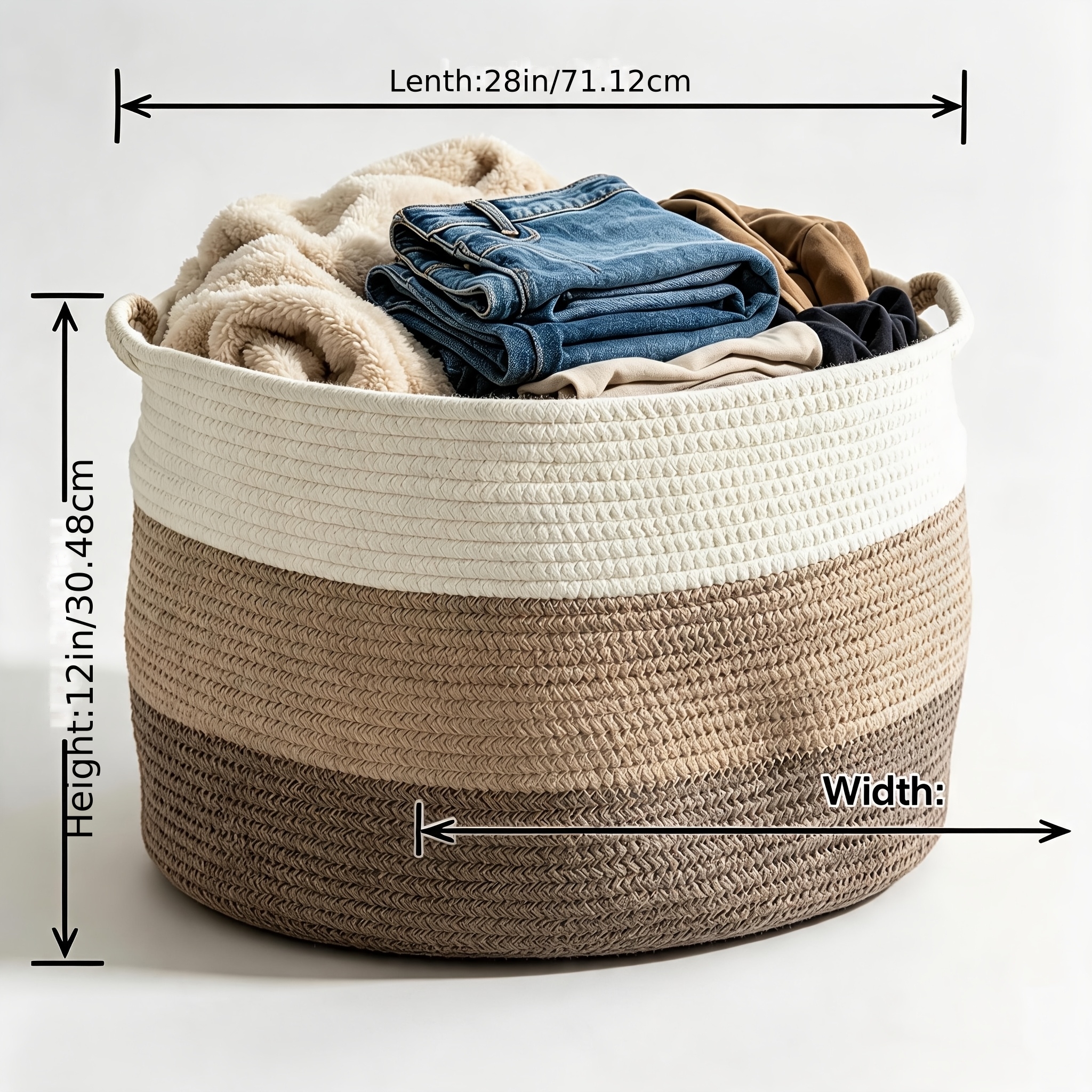 TEMU Extra Large Cotton Rope Laundry Basket, 22"x18"x12" Dirty Clothes Storage Hamper With Handles, Large Capacity Portable Laundry Organizer Bin For