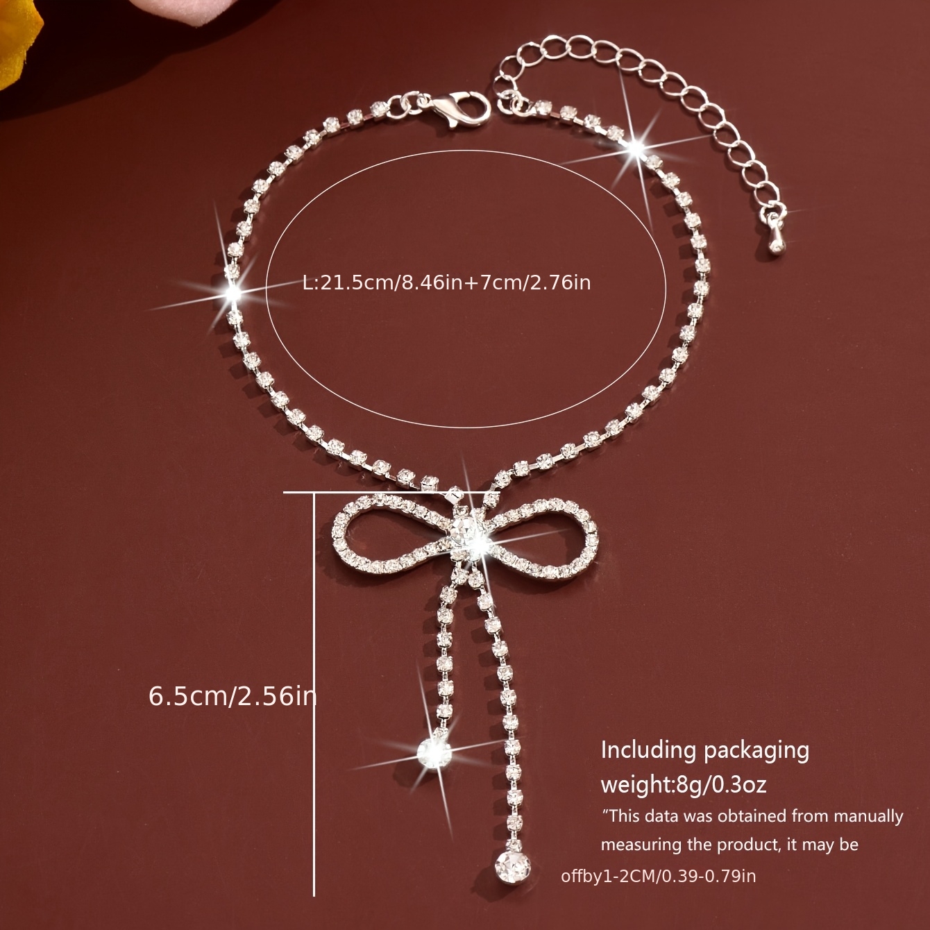 Light Luxury Copper Bow Glass Tennis Anklet with Rhinestone