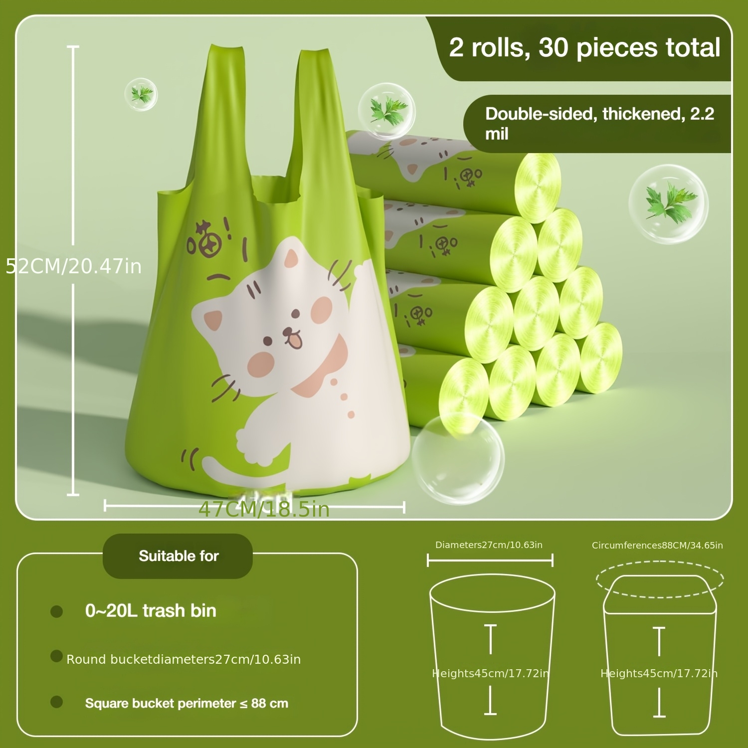 Image of 2 Rolls 30pcs/ 4 Rolls 60pcs Garbage Bags, Household Thick-handled Portable Extra-thick Drawstring Large-sized Kitchen Waste And Kitchen-specific Cleaning Bags