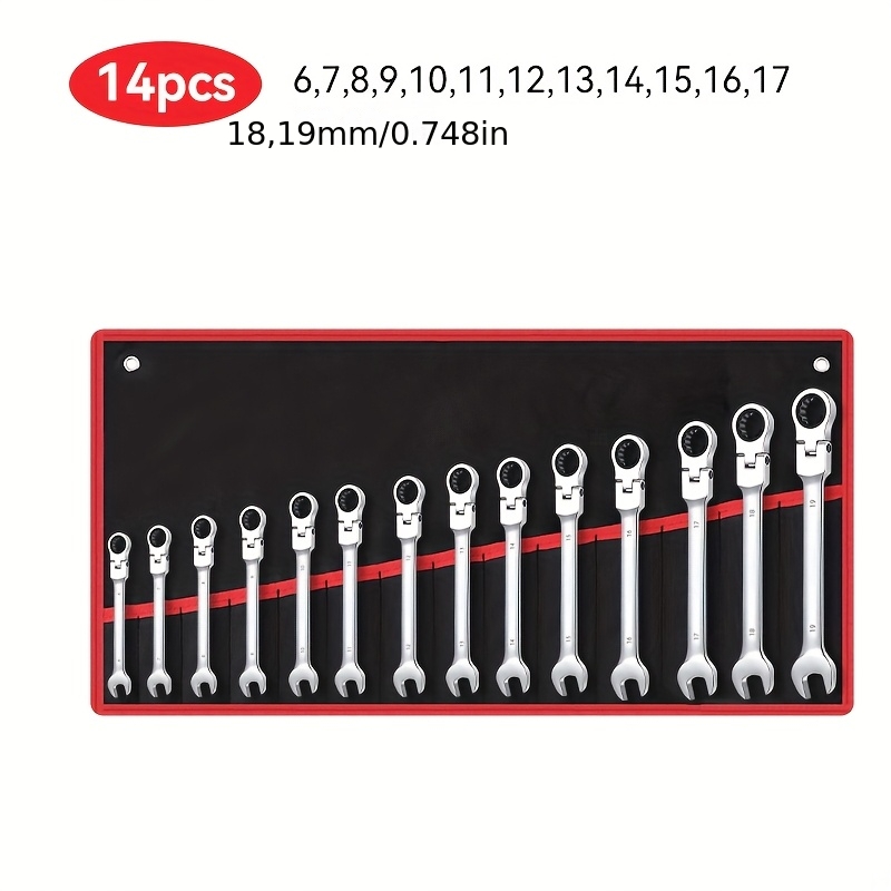 E-shop 7-/9-/14-tlg. Ratschen-Steckschlüsselsatz, 72-Zahn, 180° flexibler Kopf, Chrom-Vanadium-Stahl für Rostschutz Haltbarkeit, inklusive