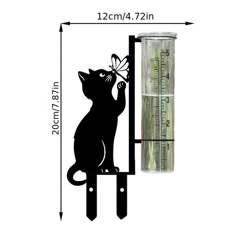 TEMU [2d Flat] 1pc Metal Kitten Rain Gauge, Outdoor Measurer With Measuring Cup, Suitable For Garden, Courtyard, Patio, And Lawn, With Large