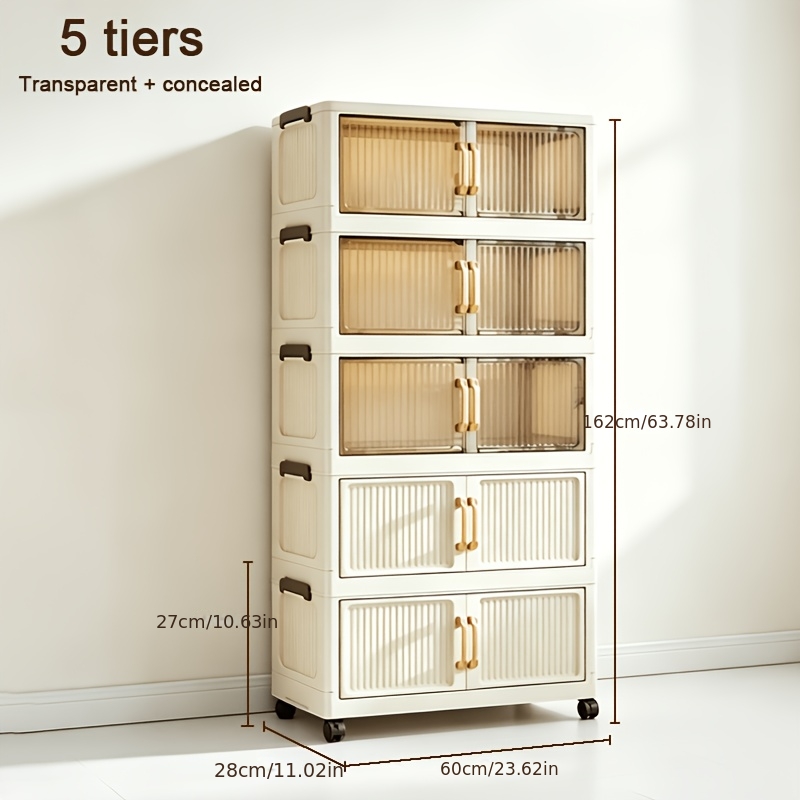5 layer 60cm plastic storage bins stackable boxes with lids collapsible containers with lockable wheels for bedroom living room study and office