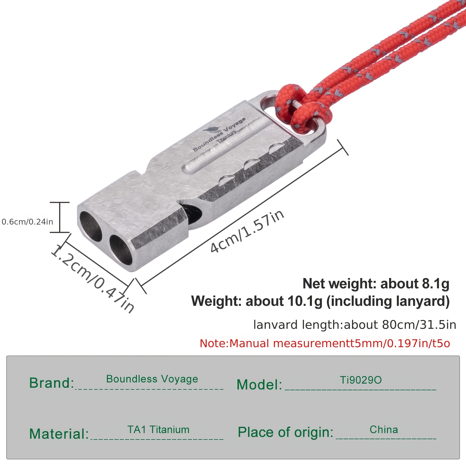Pure Titanium Outdoor Emergency Whistle for Camping