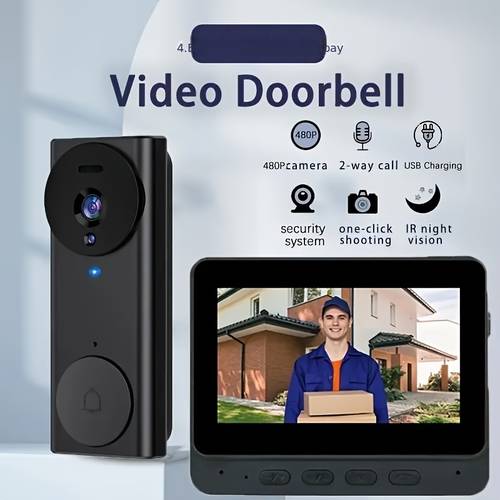 480p video doorbell with ringtone portable security doorbell wide angle rechargeable camera with 166 angle all weather security system for office indoor use