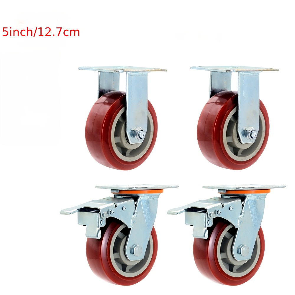 TEMU A Set Of 4 Heavy-duty Polyurethane Caster Wheels, Industrial-grade Solid Polyurethane Wheels, Wear-resistant And Silent, Featuring Double Ball