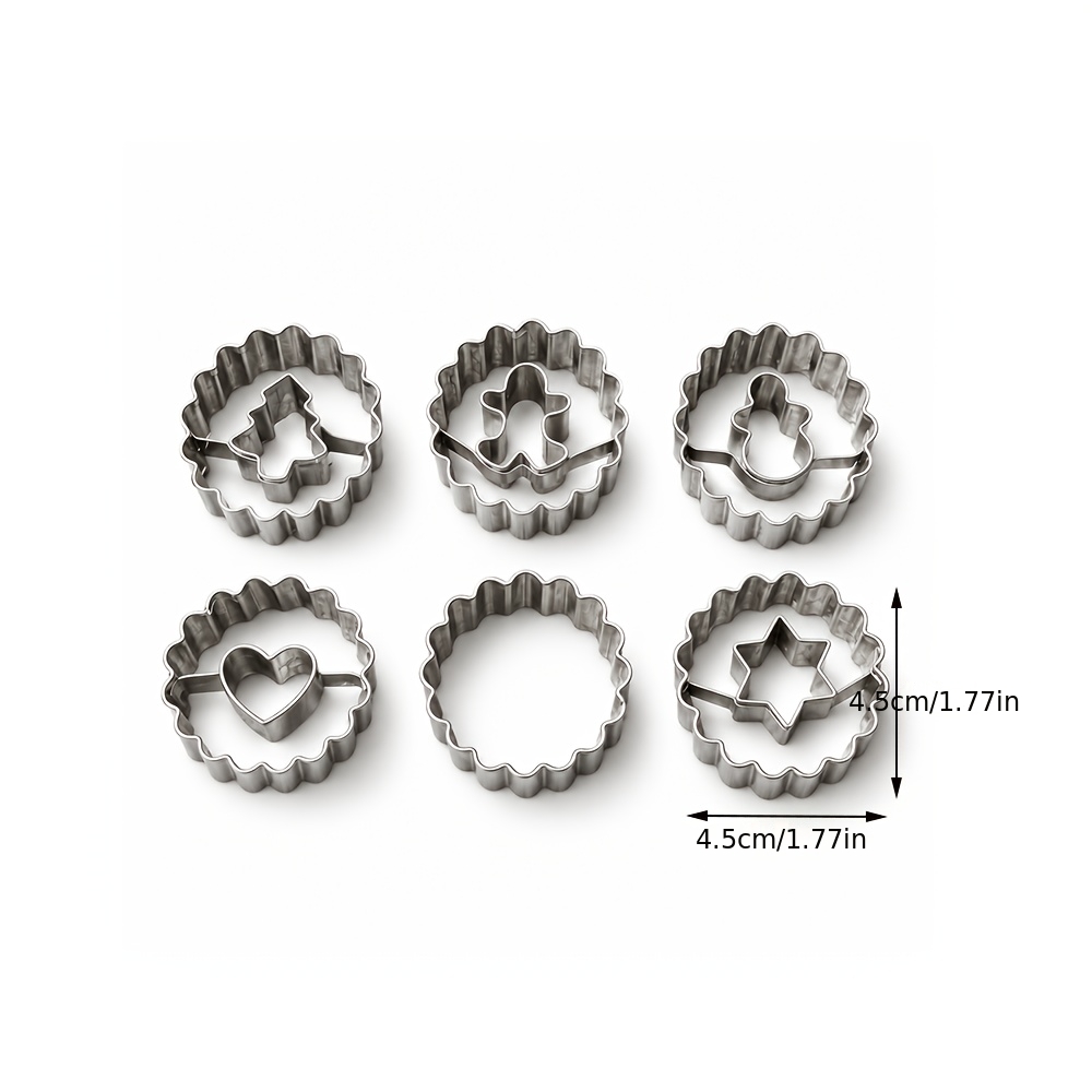 TEMU 6pcs Christmas Linzer Cookie Cutter Set, Stainless Steel Scalloped Biscuit Molds With Tree, Gingerbread For Man, Snowman, Heart & Six-point Star