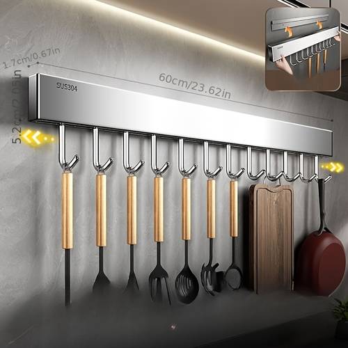 1 storage rack hook 304 stainless steel wall mounted rack multi function hanging rod spatula storage