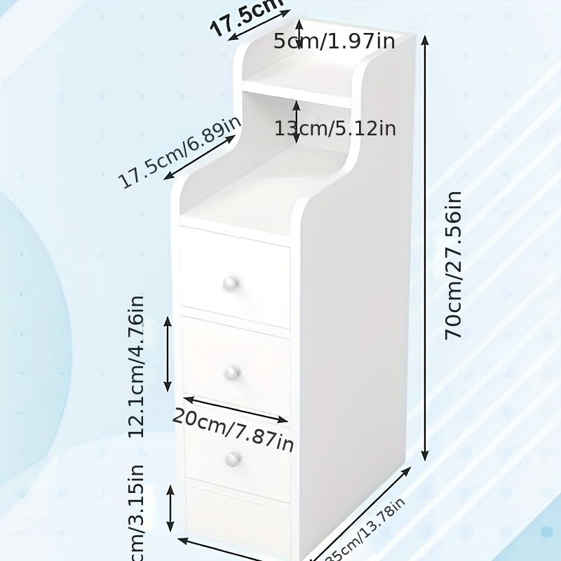 TEMU Narrow Side Table With 3-tier Drawers - 20x35x70cm White Storage Cabinet For Living Room & Bedroom | Space Multifunctional Organizer | Easy