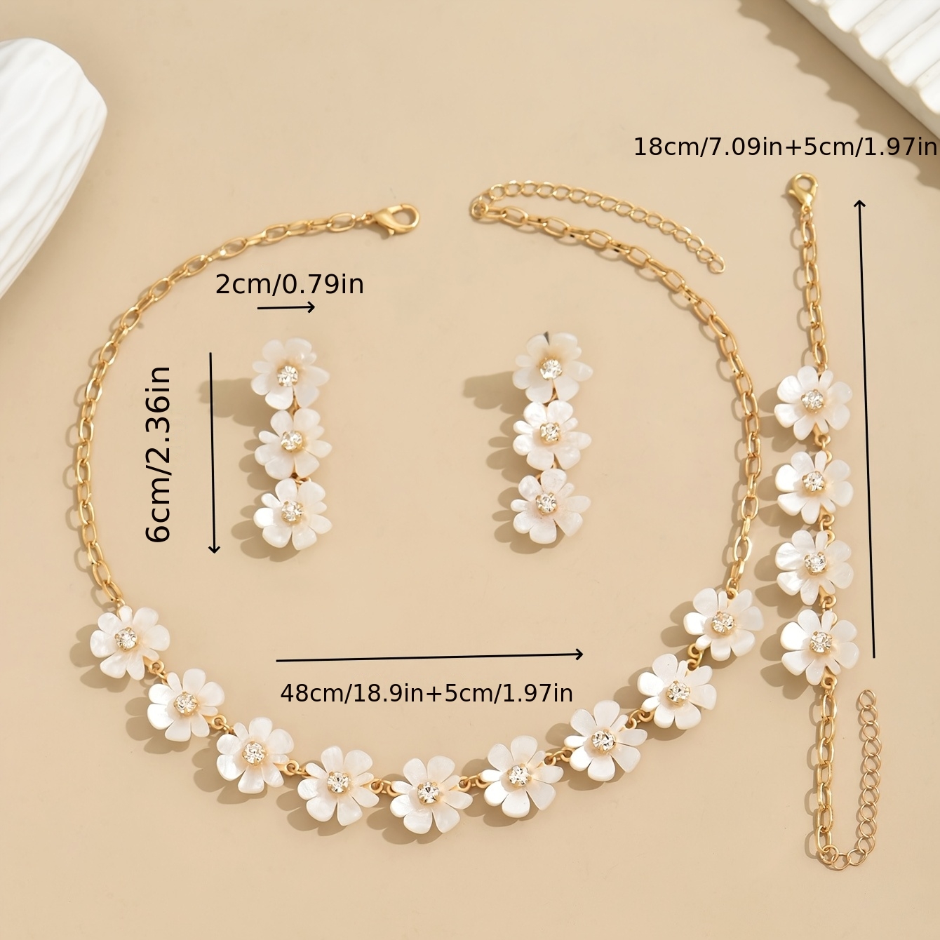 3pcs Elegant White Floral Patchwork Jewelry Set