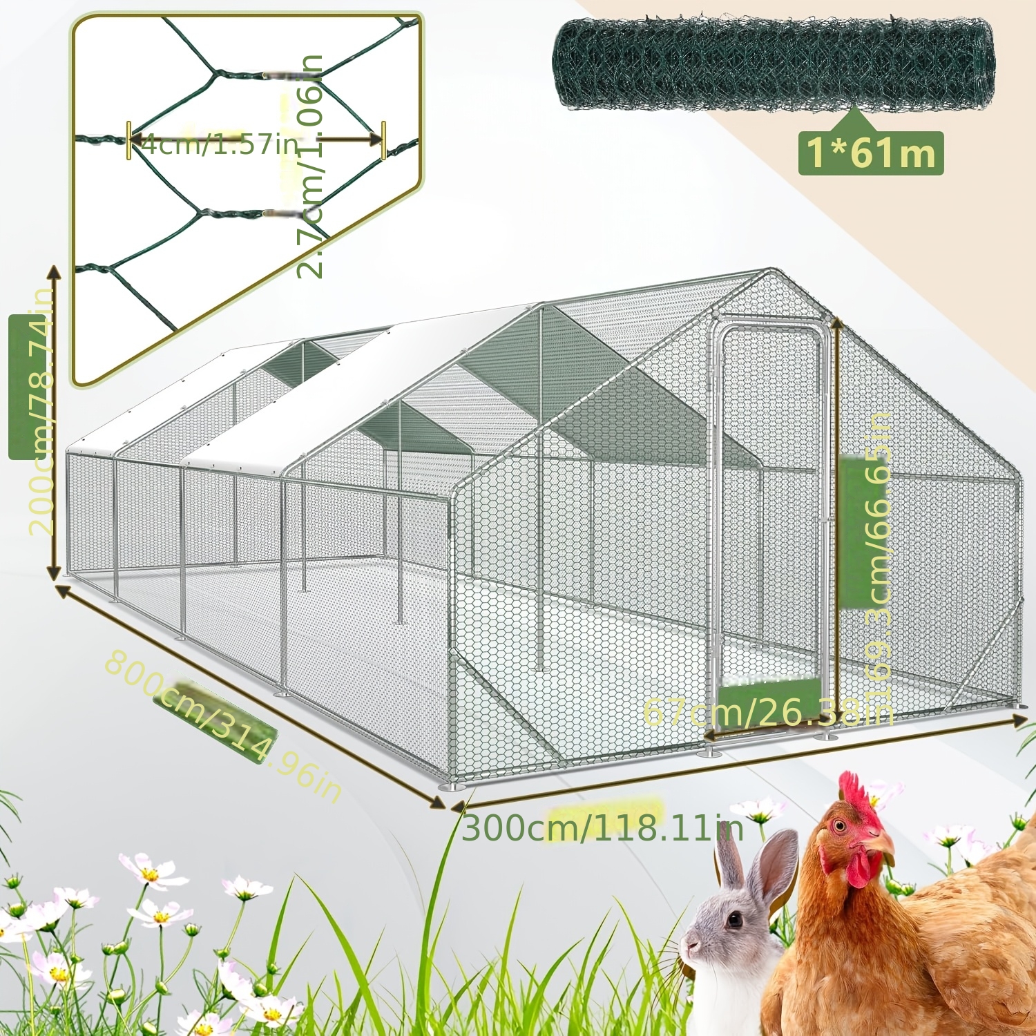 Chicken Coops And Cages: Small Animal Enclosures, 3x8x2-meter Chicken Coops, And Free-range Pens With Safety Locks, Perfect For Chickens And Other Small Animals