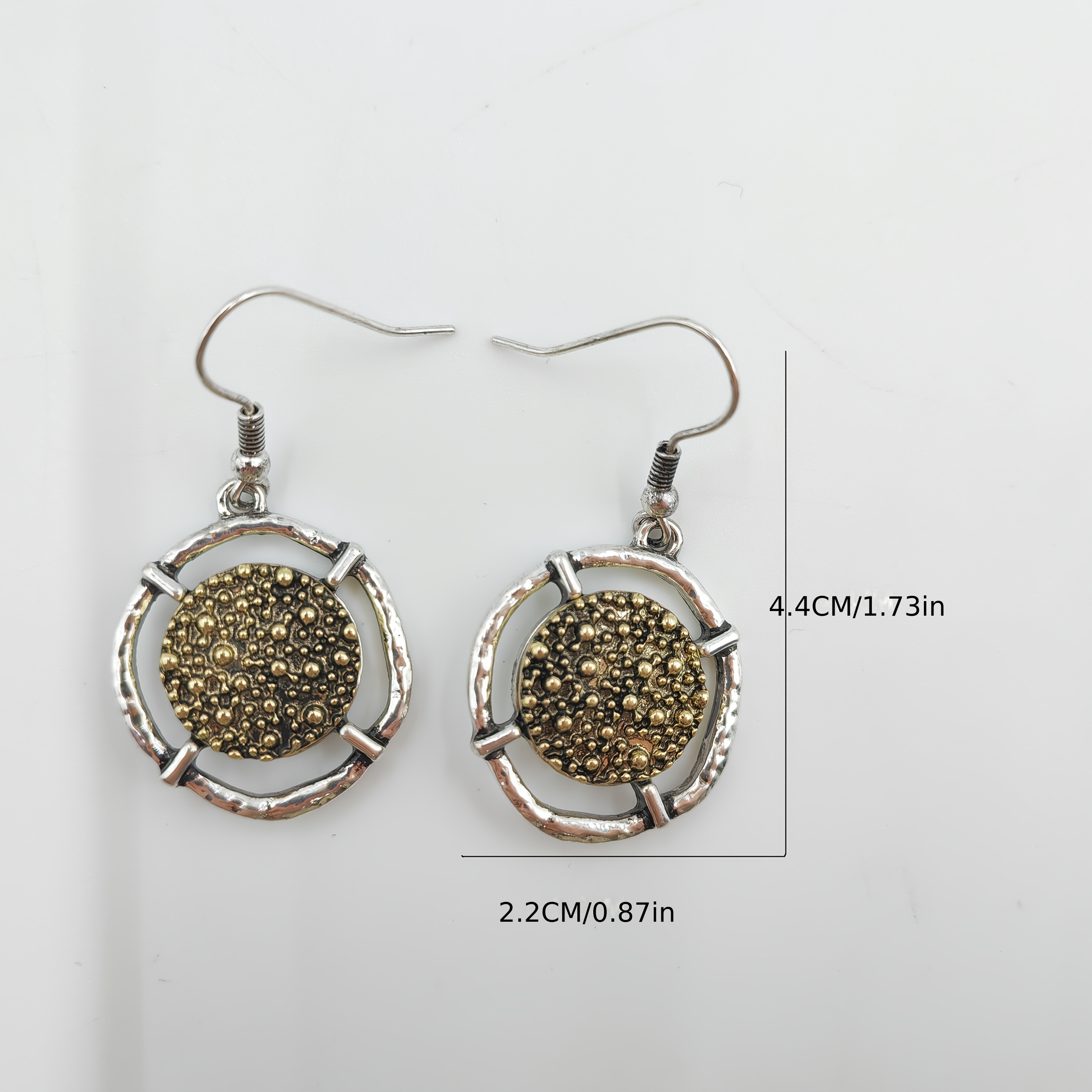 Retro Textured Bi-Color Round Earrings
