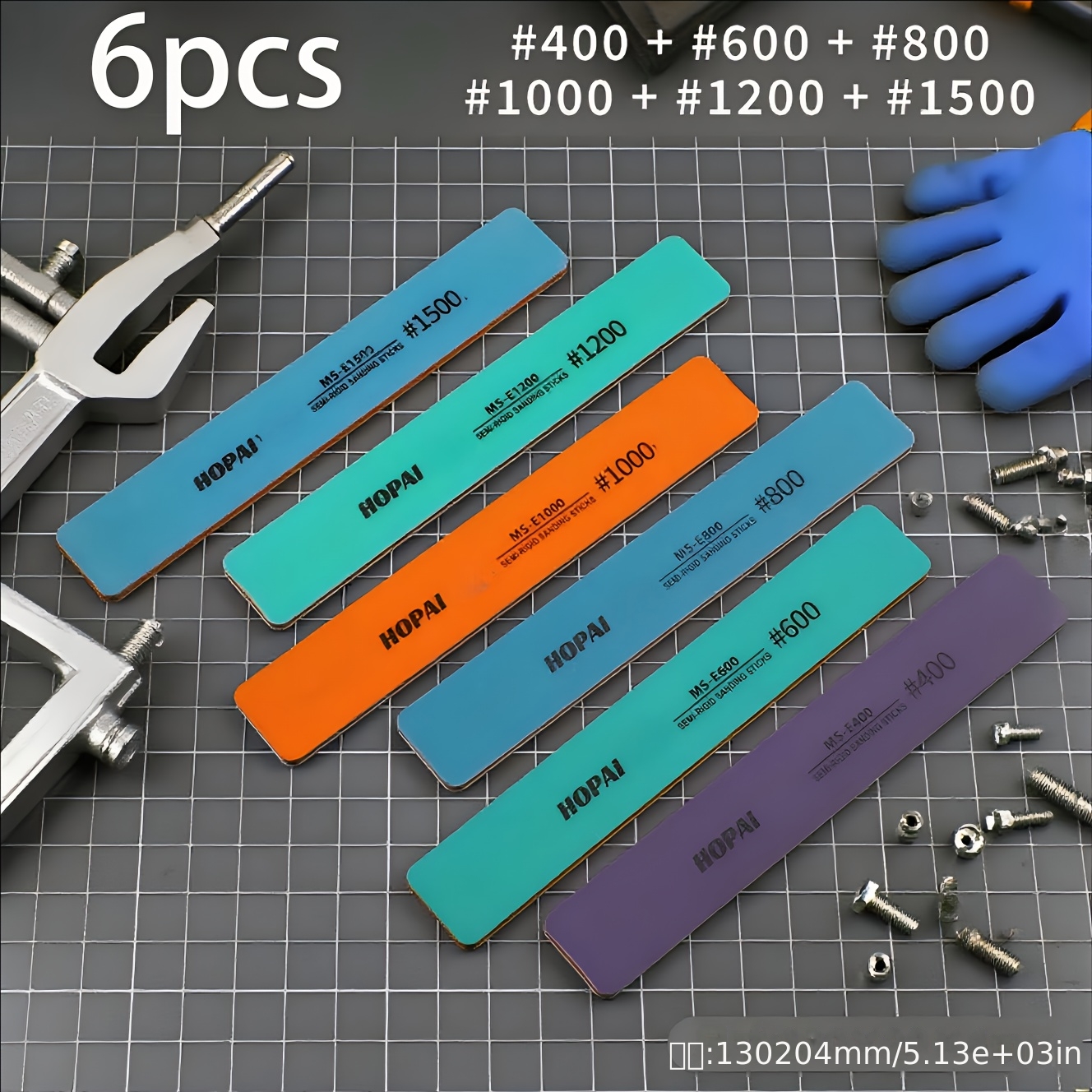 Image of Set Of Sandpaper Rods In A 6-pack With Mesh Sizes Of 400, 600, 800, 1000, 1200, And 1500 - 4mm Thick, Designed For Model Polishing, Featuring Precision Polishing Strips For And Mesh
