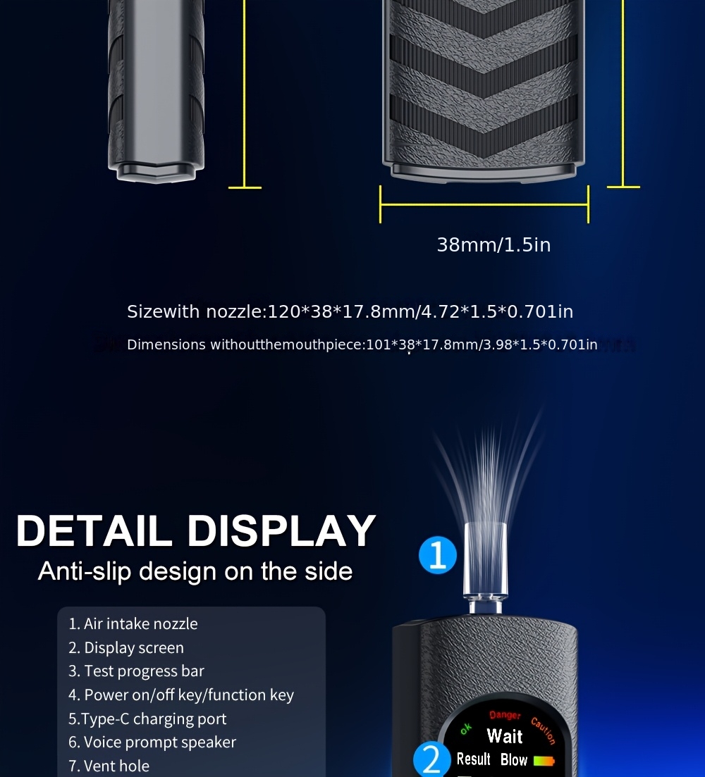 Digital Automatic Alcohol Tester, Professional Breath Alcohol Detector, Rechargeable Breath Alcohol Measuring Device, Alcohol Measurement Tool with LCD Display, Accurate And Sensitive, Continuous Monitoring