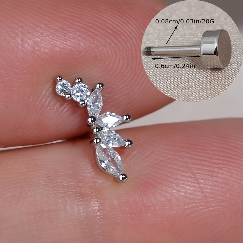 TEMU Orecchini 2D, 1 pezzo, delicati, placcati in vero oro 18K, con retro piatto, per cartilagine, con chiusura a , con Zirconia 5A, per helix, rook,