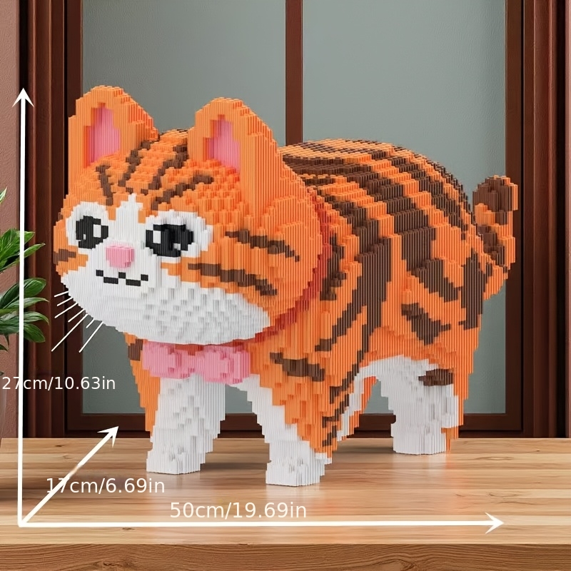 Fat Orange Tabby Cat Building Block Toy, Gift