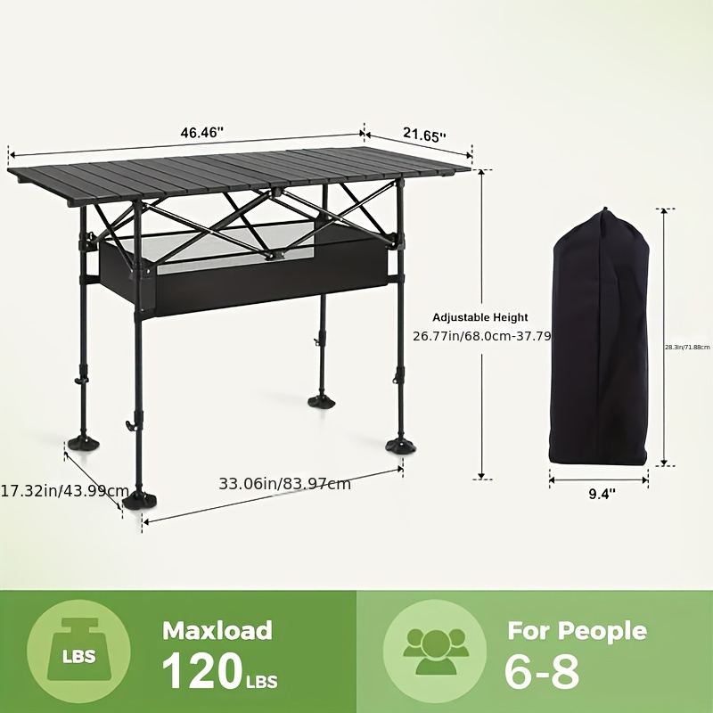 TEMU 37in/47in Folding Portable Picnic Camping Table With Storage Bag, Suitable For Courtyard, Indoor And Outdoor, Beach, Backyard Barbecue, Party,