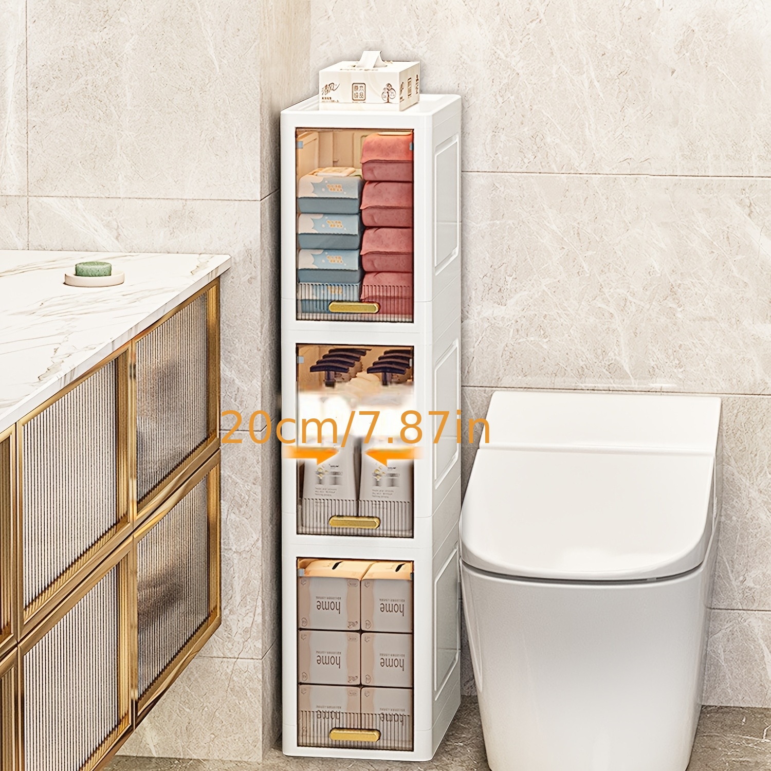 Image of Narrow Storage Cabinet, 3/5 Tier Slim Plastic Organizer With , Dustproof, 7.9in Wide For Bathroom Kitchen Pantry Small Spaces, Books And Snacks Storage, Storage Drawer Units