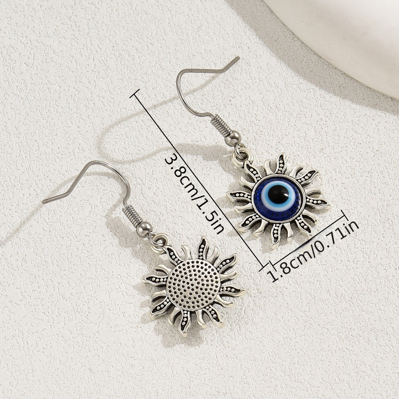 Minimalist Sun Pendant Earrings with Evil Eye Inlay for Women