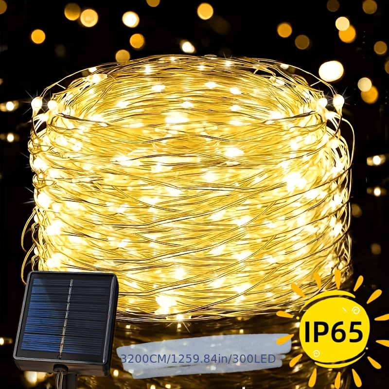 TEMU New Lithium Battery High-brightness Solar Outdoor Firefly Silvery Wire String Lights, Ip65 Protection, 300/200/100/50 Led Fairy Copper Wire