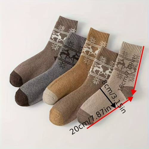 5 pairs of vintage thick wool socks for autumn and winter warm and cold resistant calf socks suitable for christmas gifts unisex ethnic style long socks