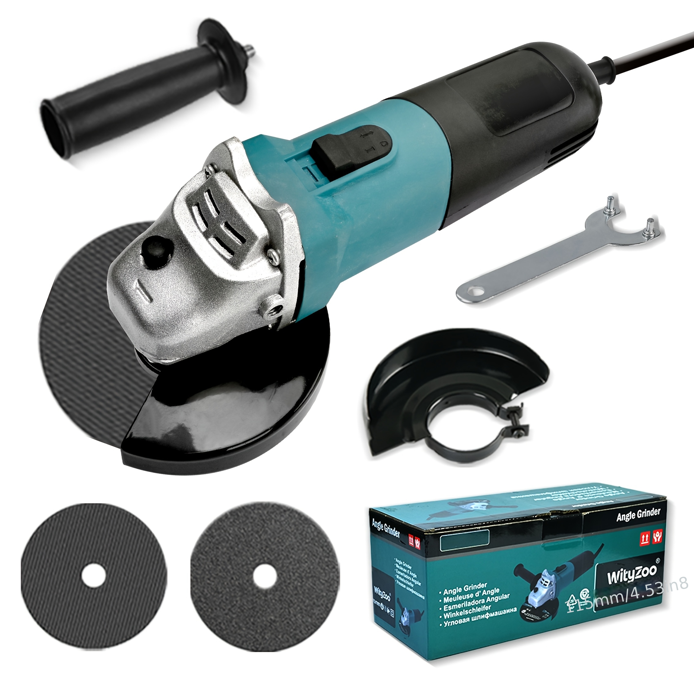 11,43 cm Zware Elektrische Haakse Slijper met Slijpschijf & Sleutel