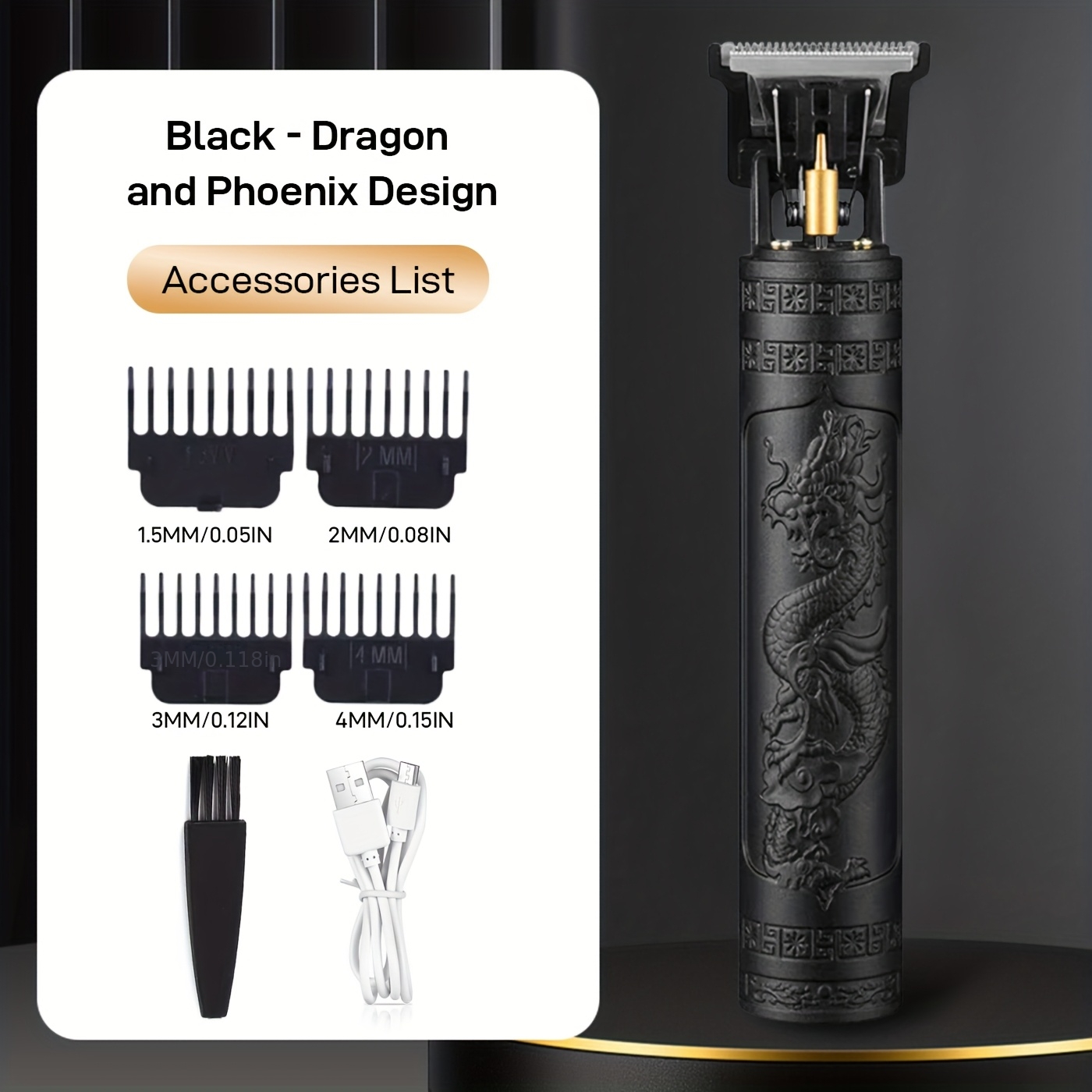 Tondeuse professionnelle pour barbe et cheveux pour hommes - Batterie lithium rechargeable USB - 4 accessoires - Design ergonomique avec peigne réglable - Idéal pour toilettage et coiffure - Tondeuse pour hommes