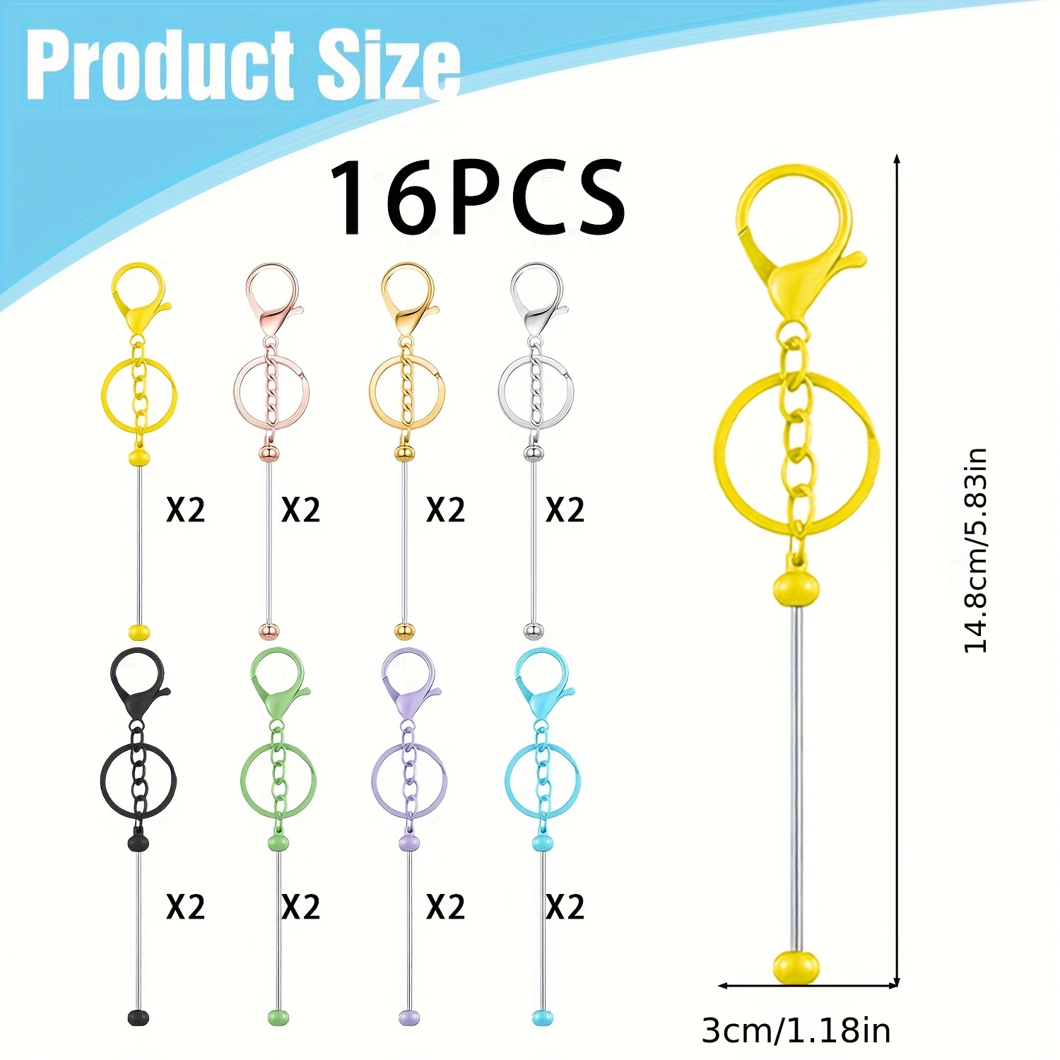 TEMU 2d Flat - 16pcs Flat-mouthed Blank Beaded Keychain Additions, Including Keyrings, Lobster Clasps, Handcrafted Beaded Keychains, Keychains, Ins