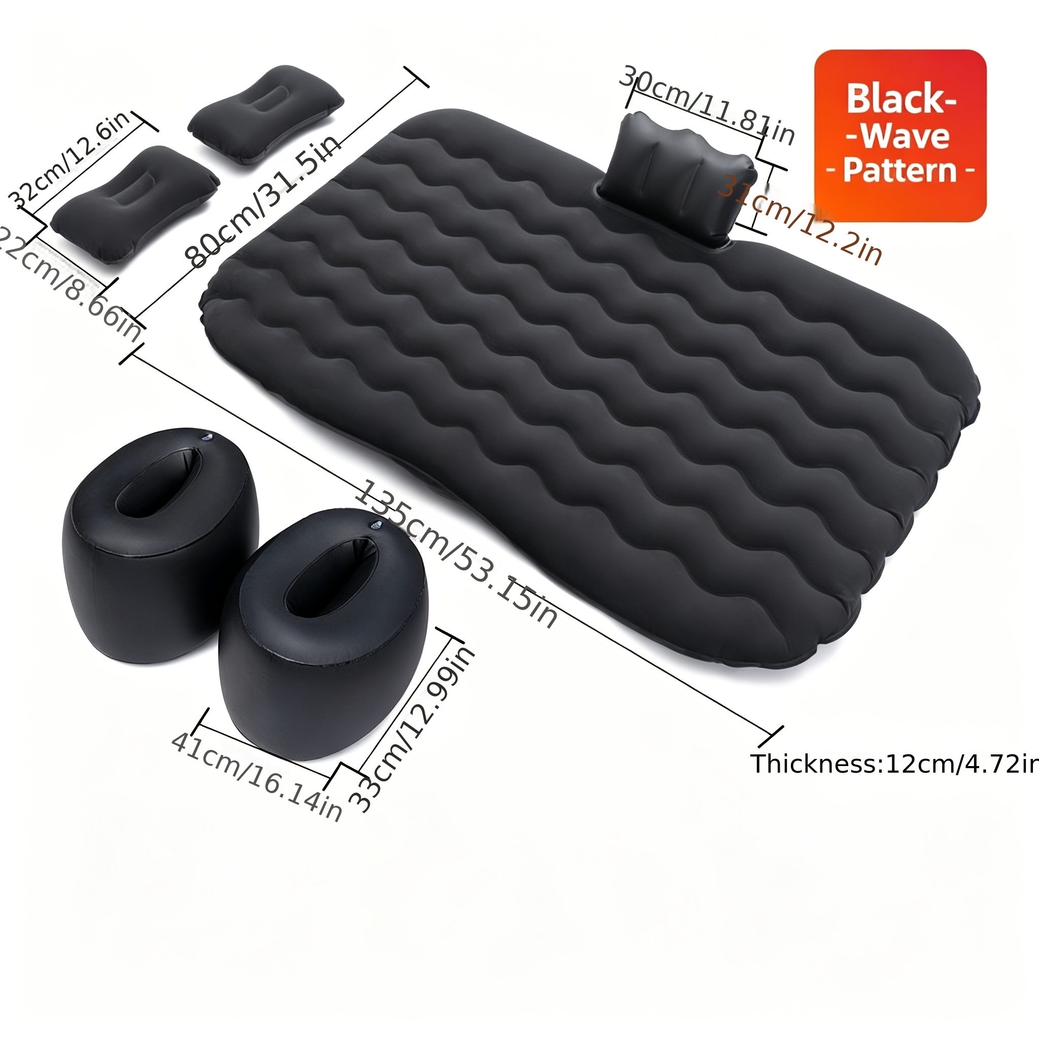 TEMU Matelas de sol gonflable portable pour voiture, adapté aux sièges arrière de et de VUS, lit gonflable pliable avec installation pour les voyages