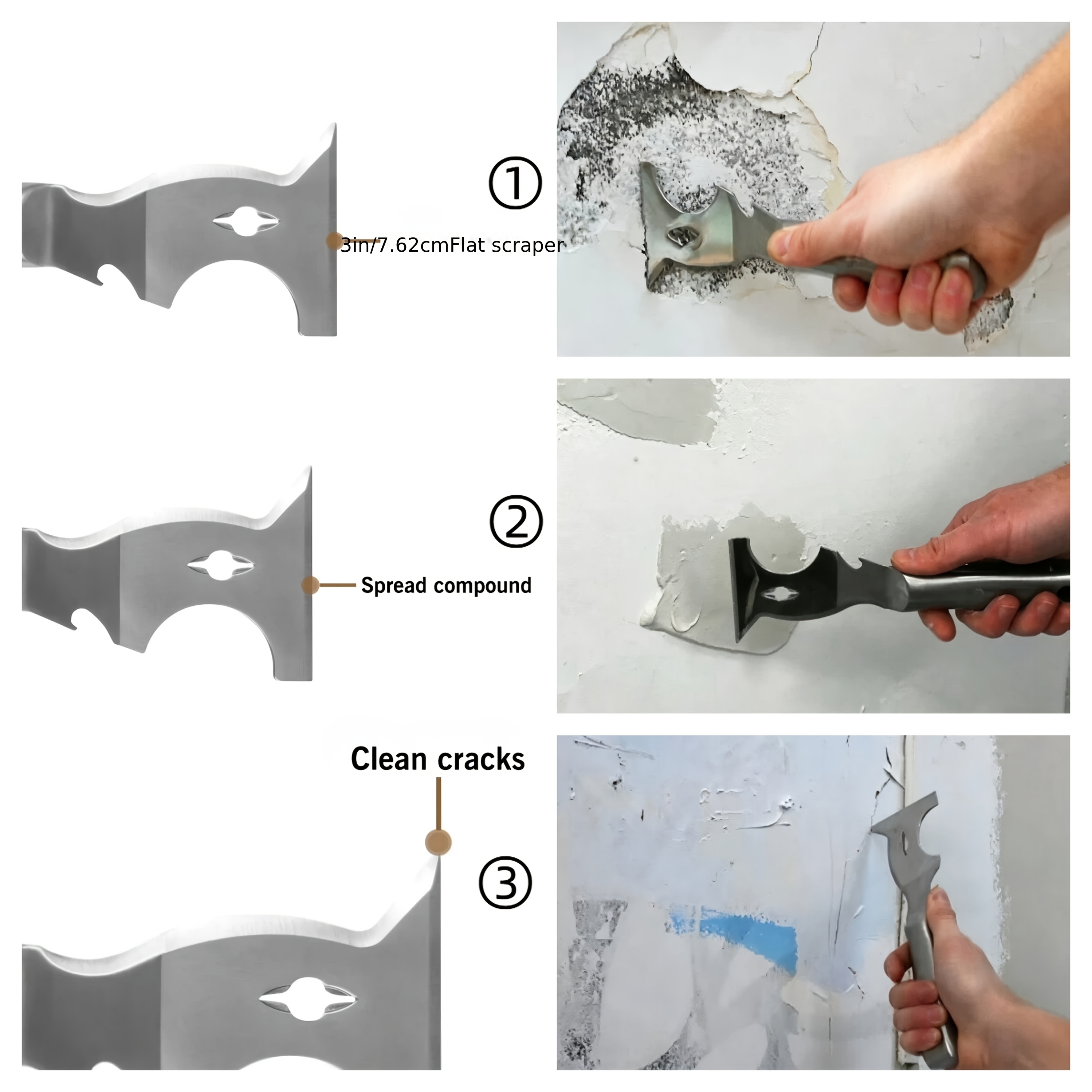 Heavy Duty 10 in 1 Stainless Steel Multi Tool Putty Knife, 420 Stainless Steel Paint Scraper, with Bottle Opener Nail Puller Putty Tray, Great for Wall Decorating, Drywall Repair, Wallpaper Stripping Multi Tool Paint Scraper