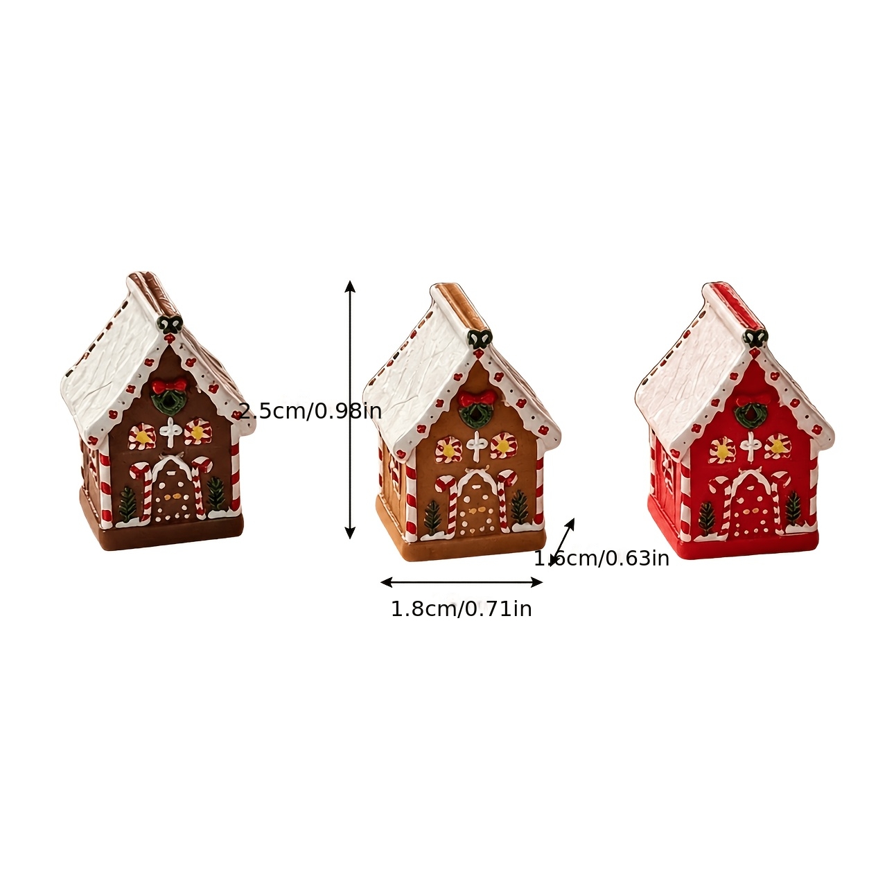 TEMU Lot de 3 miniatures de maisons en pain d'épices, ornements adaptés pour les décorations de Noël et de la Saint-Valentin, maisons miniatures en