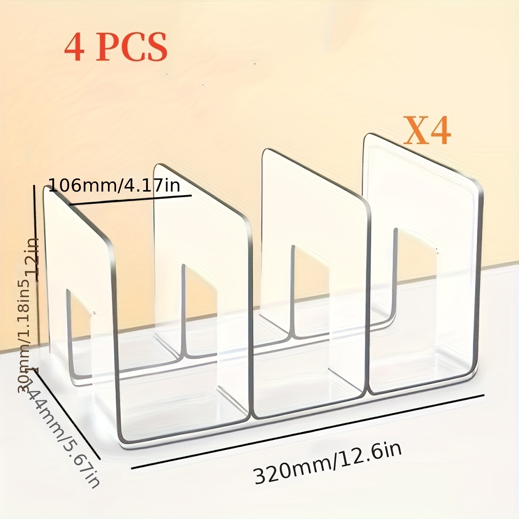 TEMU 4-compartment Clear Acrylic Storage Organizer With Removable Dividers - Space-saving Vertical/horizontal Shelf Divider For Handbags, Wallets,