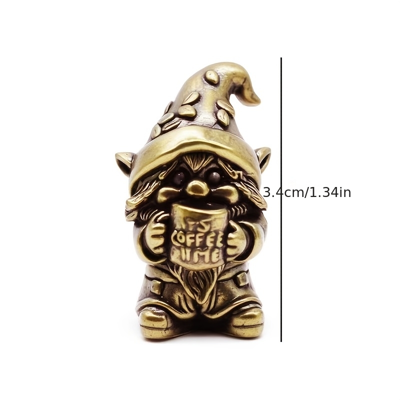 TEMU Collectible Figurines: A Brass Vintage Figurine Of A Gnome Dwarf Drinking Coffee, Handcrafted With Traditional Techniques. A Unique And Creative